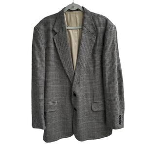 Oscar de la Renta Mens 46L Houndstooth Silk Blend Blazer Sport Coat Suit Jacket